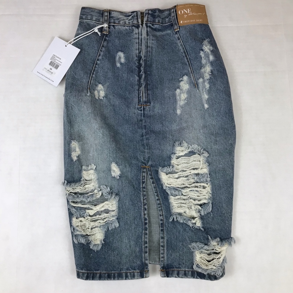 One Teaspoon Free Love Distressed Denim Skirt - Picture 2 of 8